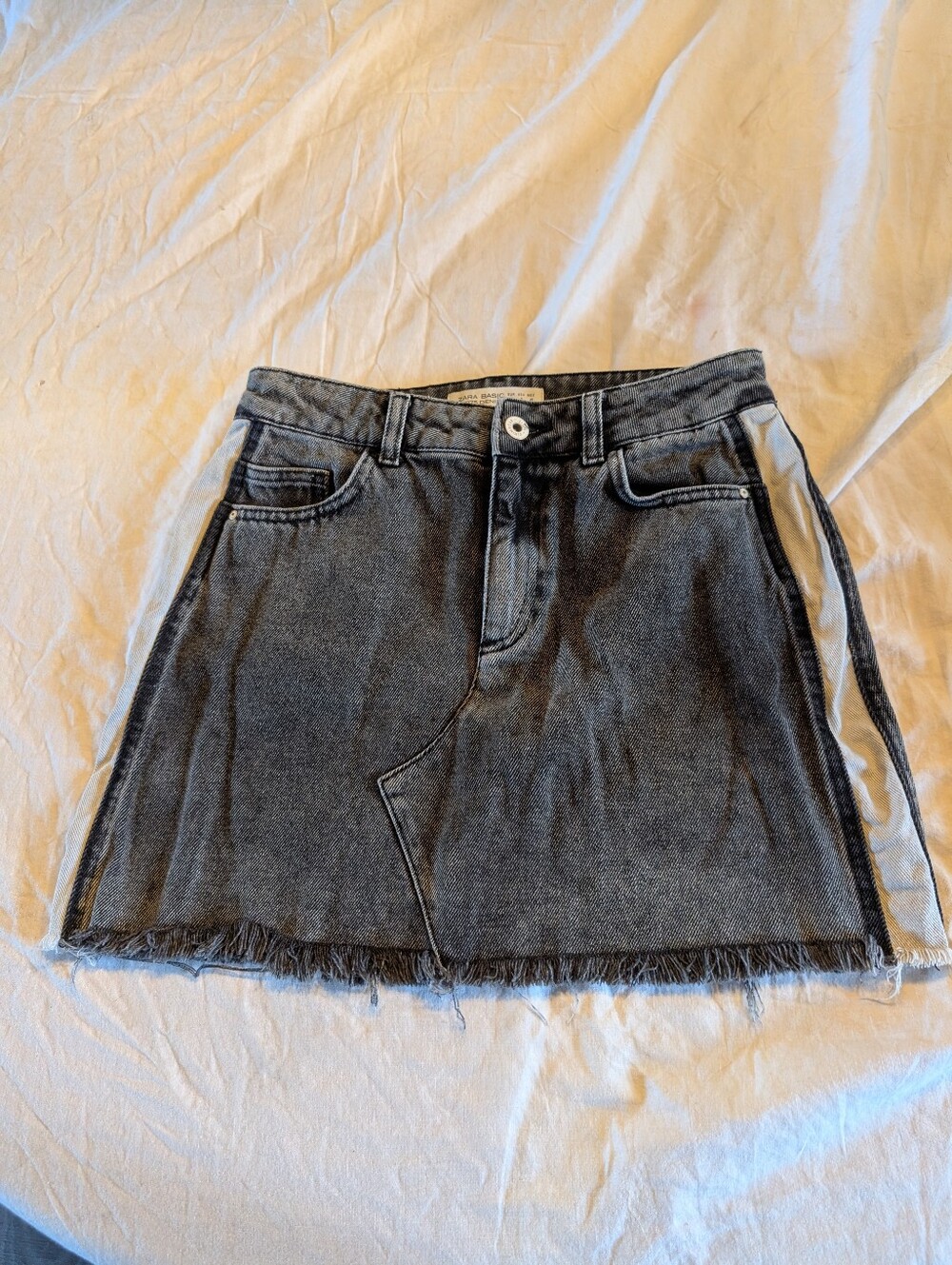2/30$ Zara Black Denim Mini Skirt with White Side Panels